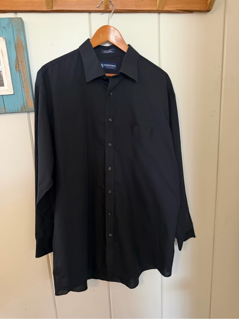 Stafford Essentials Men’s 18 34/35 Black Fitted Dress Shirt Cotton Blend